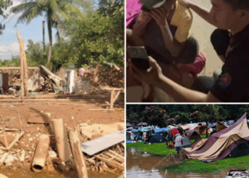 ชายผู้ประสบภัยน้ำท่วมตั้งเต็นท์นอนริมถนน ร่ำไห้หลังบ้านถูกน้ำพัดหายไม่เหลือแม้แต่เสา