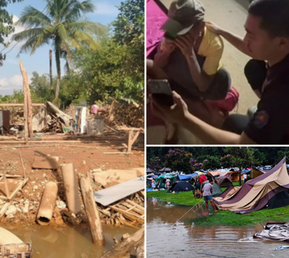 ชายผู้ประสบภัยน้ำท่วมตั้งเต็นท์นอนริมถนน ร่ำไห้หลังบ้านถูกน้ำพัดหายไม่เหลือแม้แต่เสา